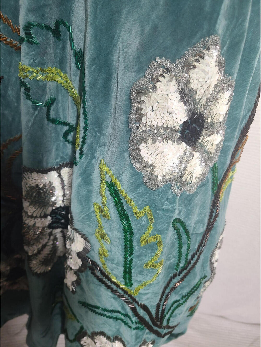 Ooak JULIO CHAVEZ Ball Gown 50s Green Velvet Sequin Mexico Rumbera Film Worn? - Picture 9 of 15